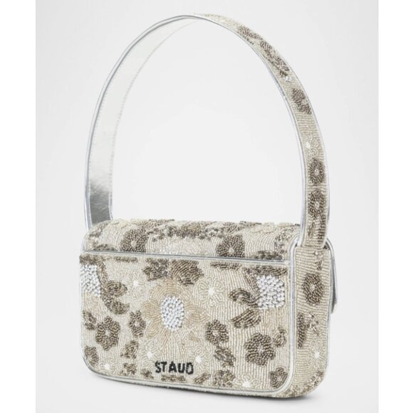 STAUD Tommy Beaded Flap Shoulder Bag (NWOT) - Silver Garden Party - Picture 2 of 13